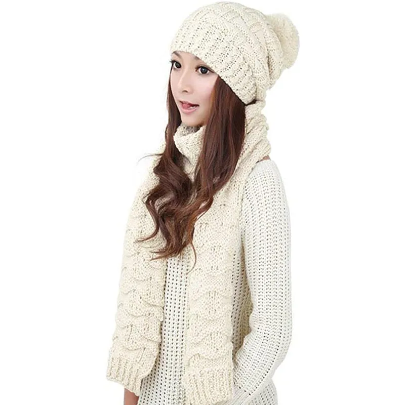 HANERDUN Women Girls Fashion Winter Warm Knitted Hat Beanie Hat Scarf Set