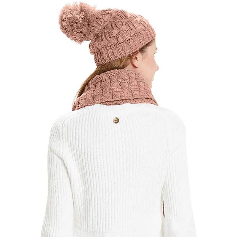 HANERDUN Women Girls Fashion Winter Warm Knitted Hat Beanie Hat Scarf Set