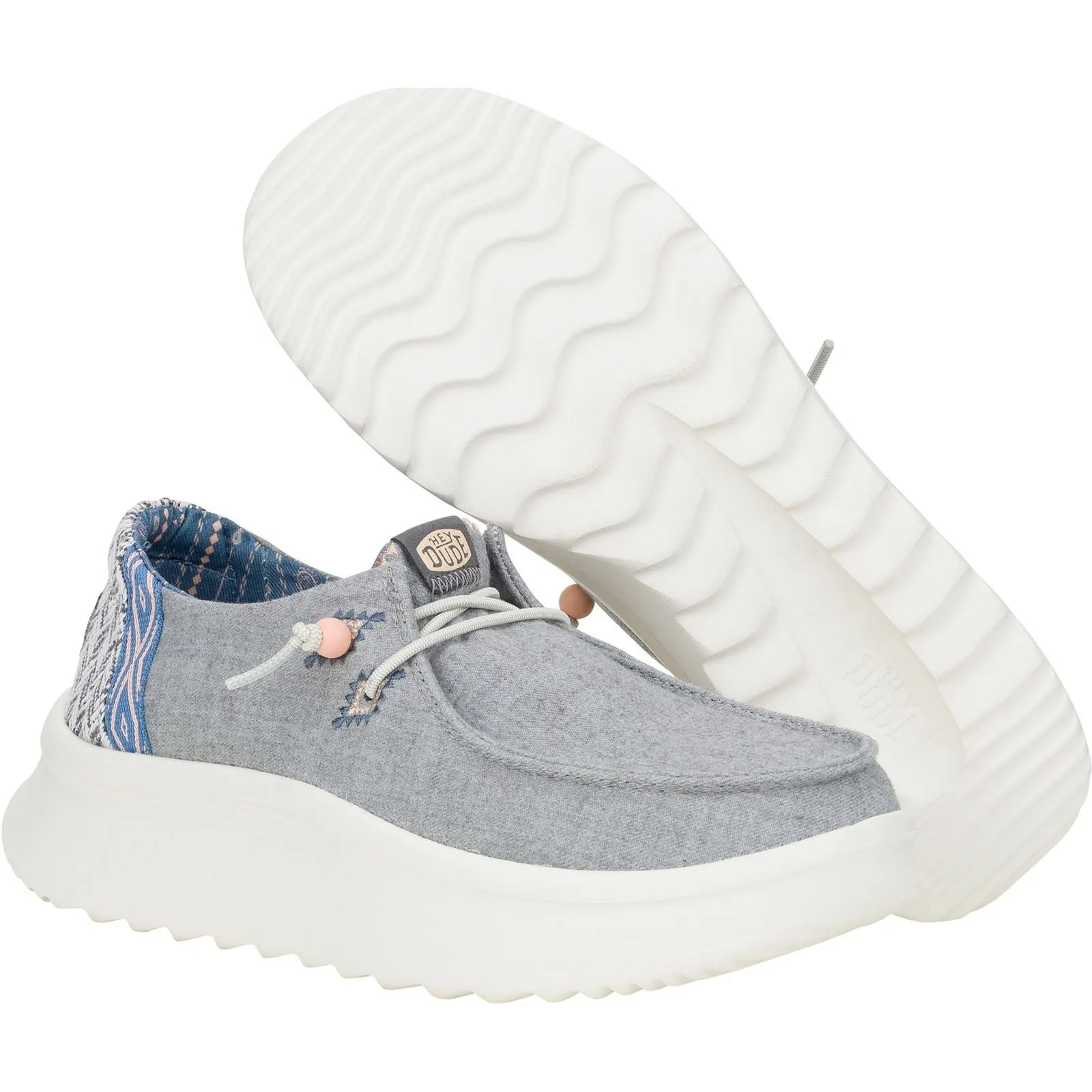 HEYDUDE Wendy Peak Chambray Woven Polyester Women's Grey Loafers