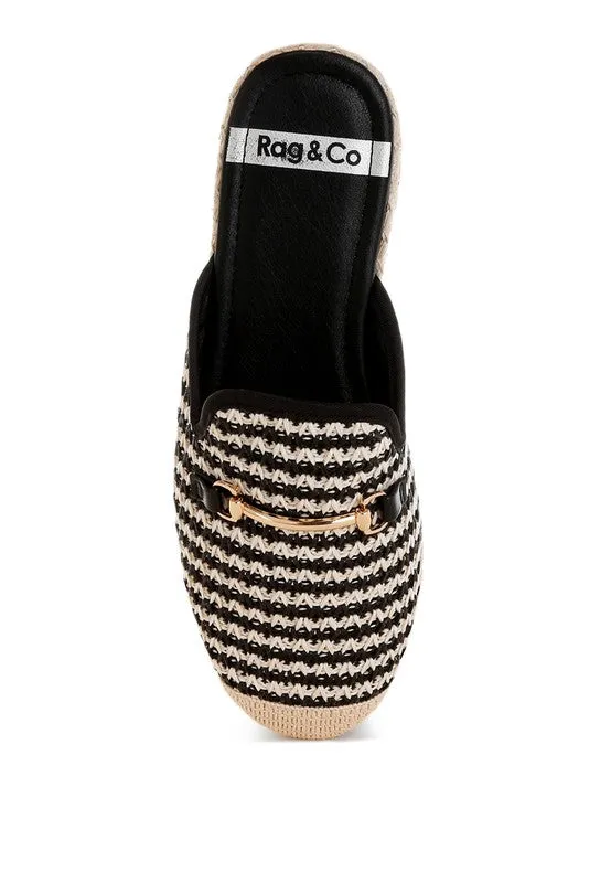 Himari Raffia Mules – Slip-On, Horsebit Embellished, Cushioned Flats