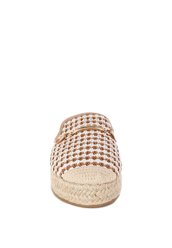 Himari Raffia Mules – Slip-On, Horsebit Embellished, Cushioned Flats