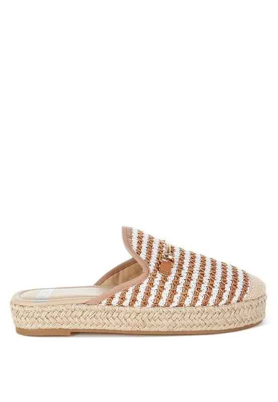 Himari Raffia Mules – Slip-On, Horsebit Embellished, Cushioned Flats