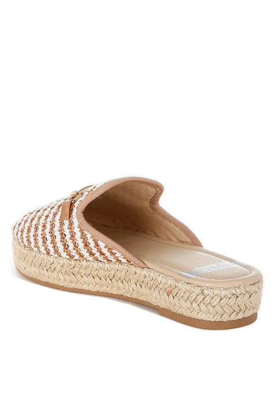 Himari Raffia Mules – Slip-On, Horsebit Embellished, Cushioned Flats