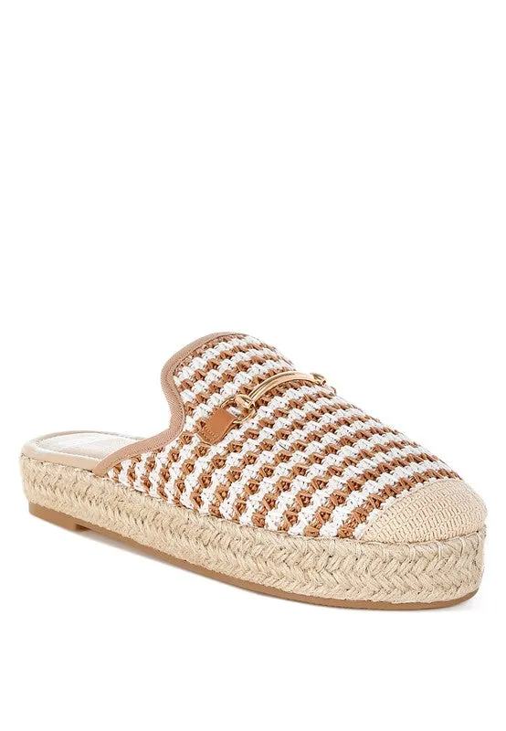 Himari Raffia Mules – Slip-On, Horsebit Embellished, Cushioned Flats
