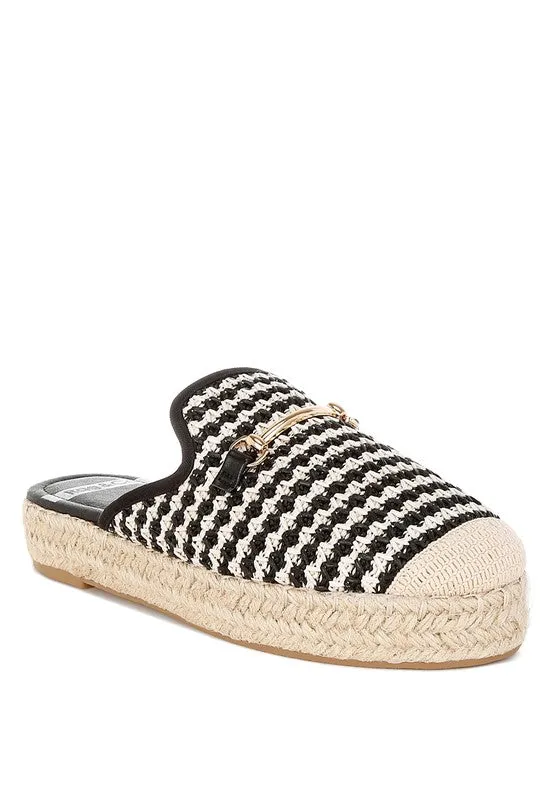Himari Raffia Mules – Slip-On, Horsebit Embellished, Cushioned Flats
