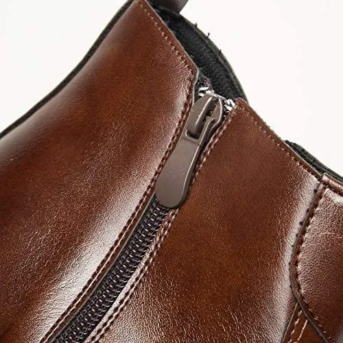 Leo Men's Chelsea Boots Leathe Slip-on with Side Elastic Ankle Boots Classic Dress Booties Black/Brown Size 7-11