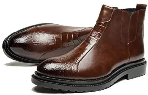 Leo Men's Chelsea Boots Leathe Slip-on with Side Elastic Ankle Boots Classic Dress Booties Black/Brown Size 7-11
