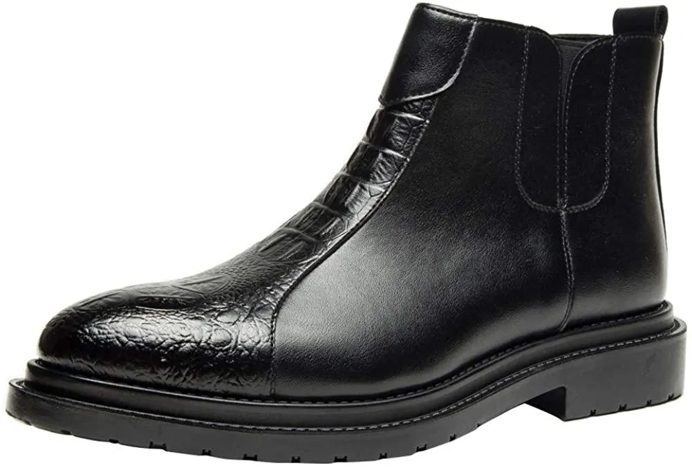 Leo Men's Chelsea Boots Leathe Slip-on with Side Elastic Ankle Boots Classic Dress Booties Black/Brown Size 7-11