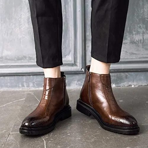 Leo Men's Chelsea Boots Leathe Slip-on with Side Elastic Ankle Boots Classic Dress Booties Black/Brown Size 7-11