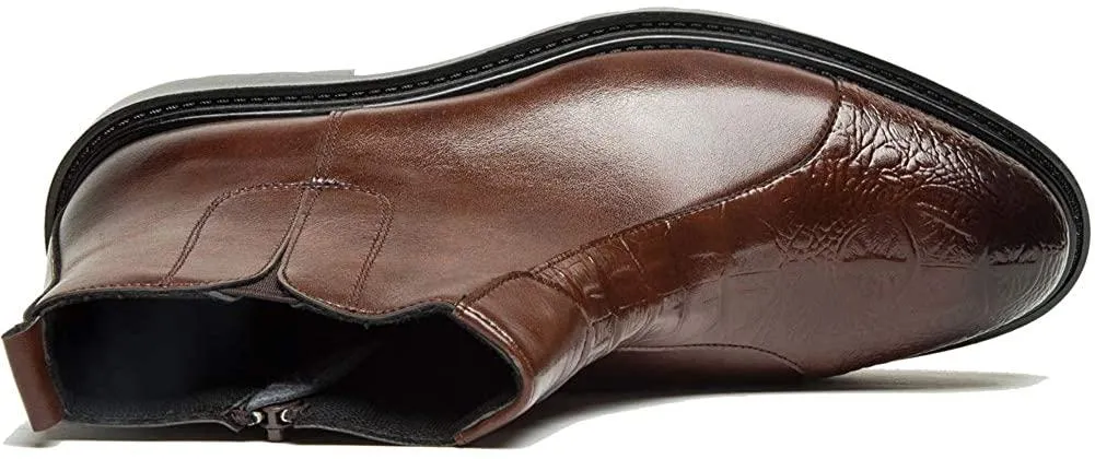 Leo Men's Chelsea Boots Leathe Slip-on with Side Elastic Ankle Boots Classic Dress Booties Black/Brown Size 7-11