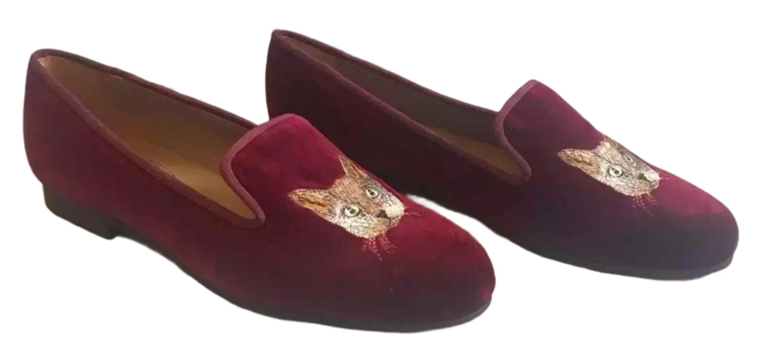 NEW Journey West Women's Cat Embroidered Red Velvet Loafers – Size 10
