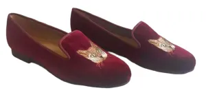 NEW Journey West Women's Cat Embroidered Red Velvet Loafers – Size 10