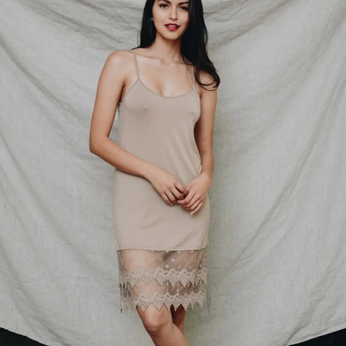 Nude Lace Slip Dress