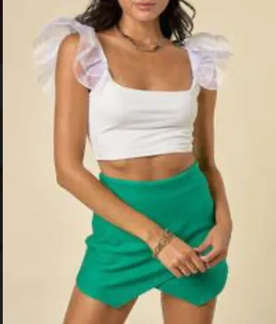 Organza Ruffle Sleeve Crop Top
