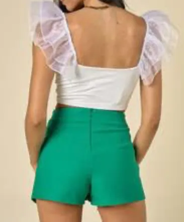 Organza Ruffle Sleeve Crop Top