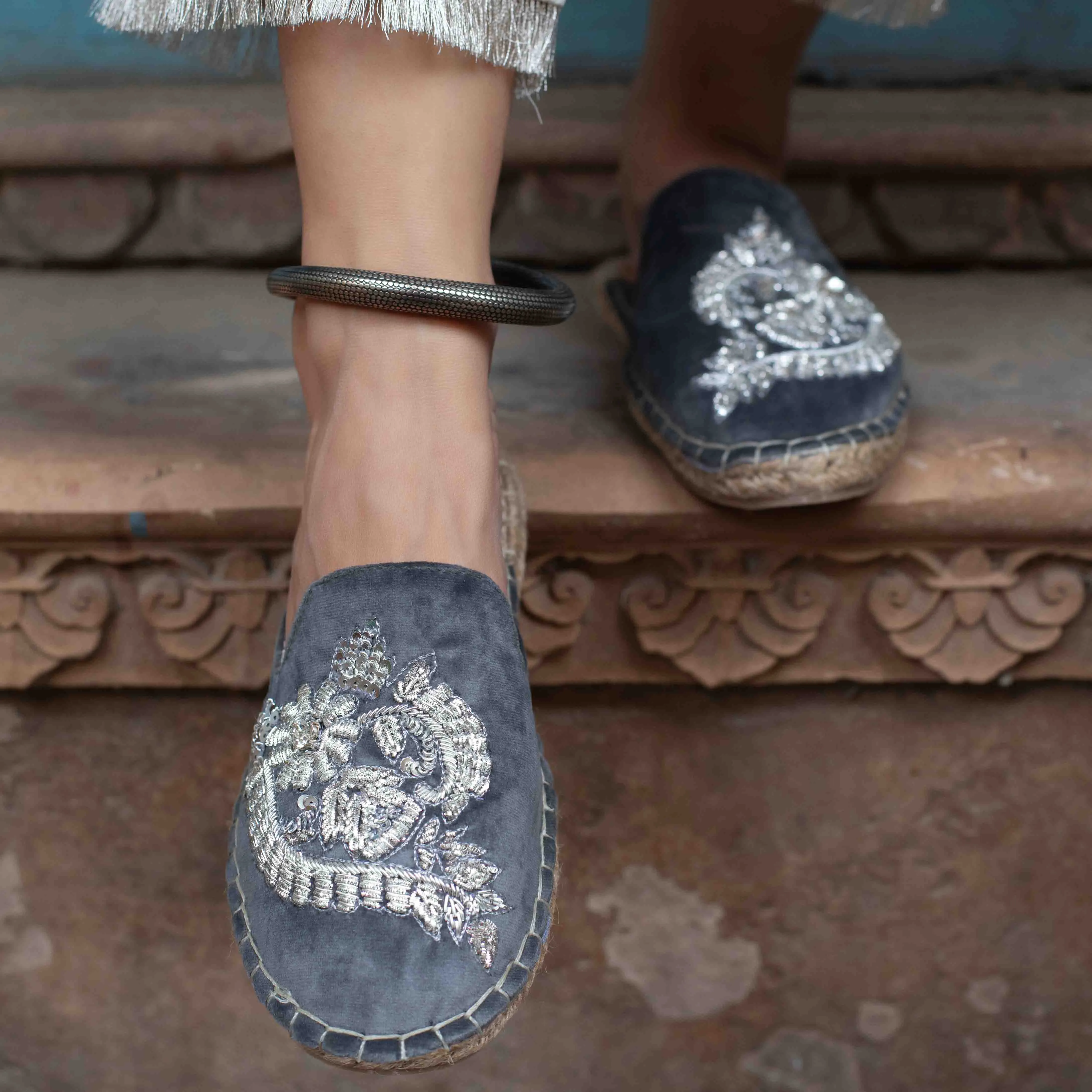 Ottoman Silver Espadrilles Flats