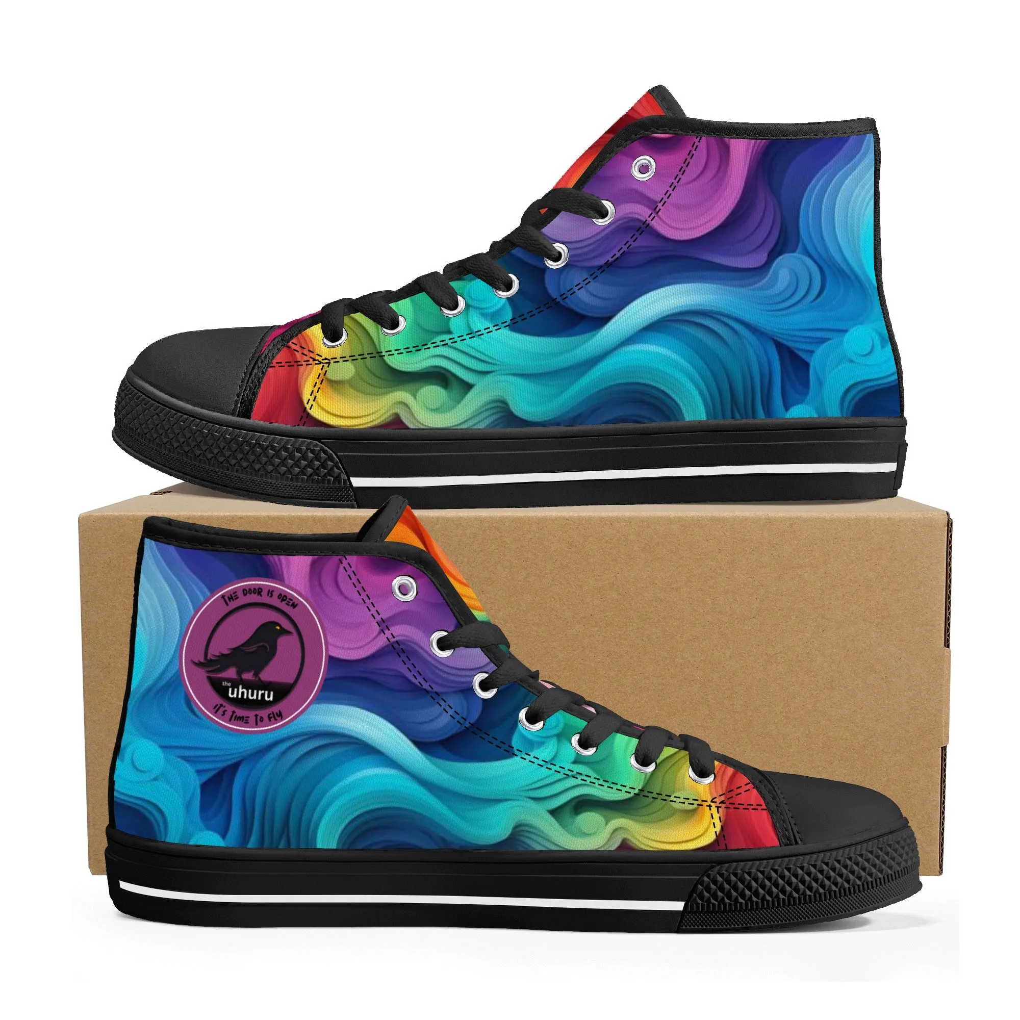 Rainbow Swirl Womens High Top Canvas Shoes