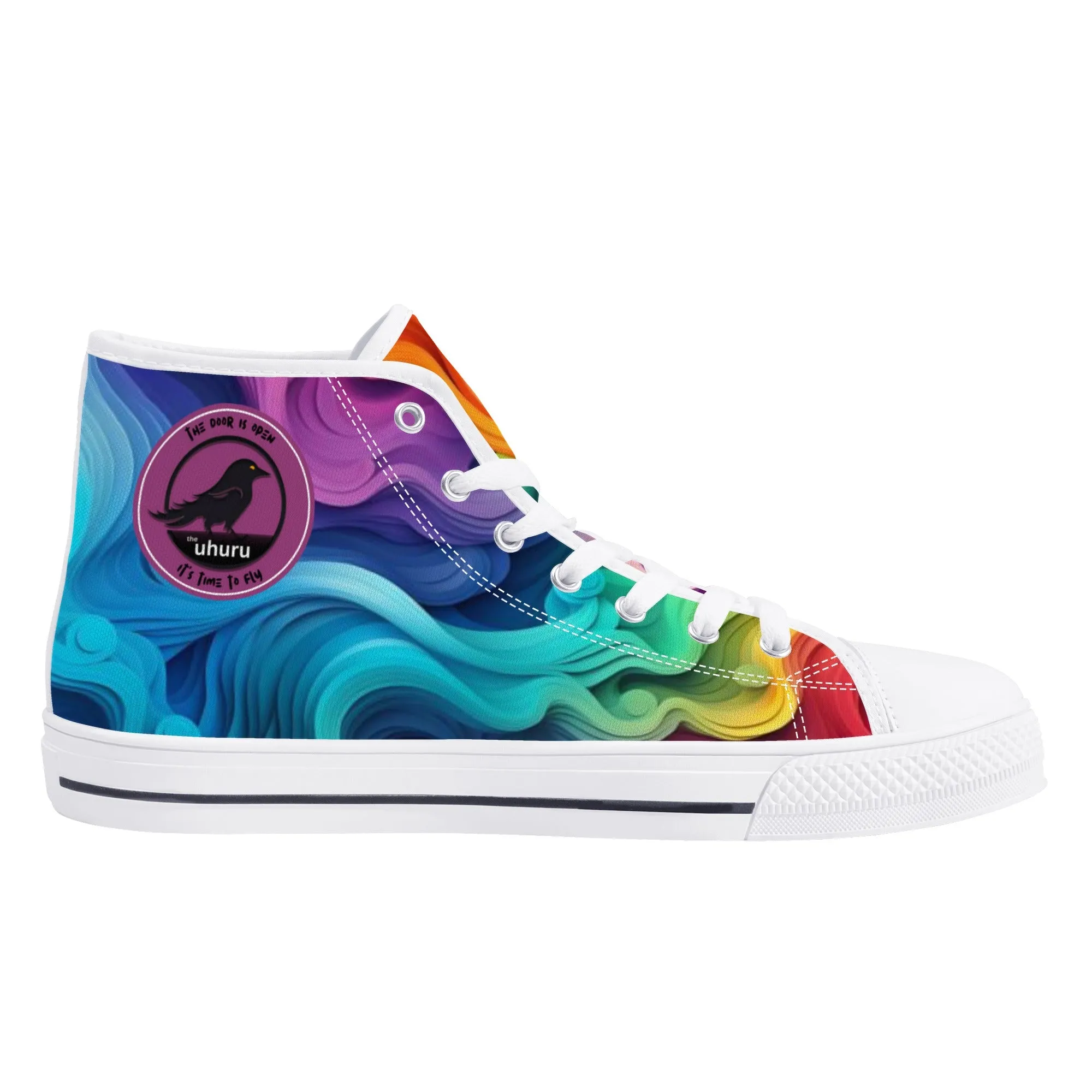 Rainbow Swirl Womens High Top Canvas Shoes