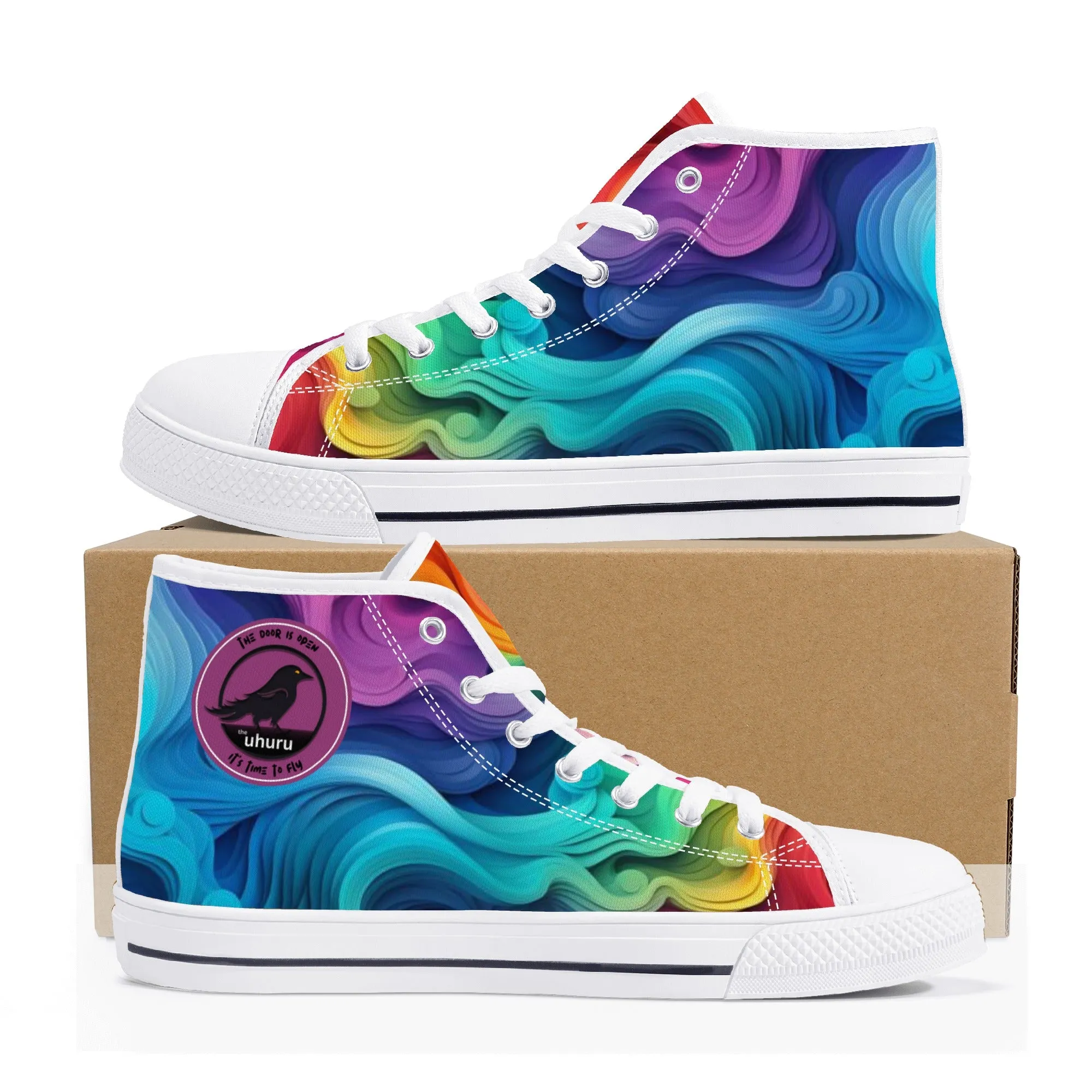 Rainbow Swirl Womens High Top Canvas Shoes
