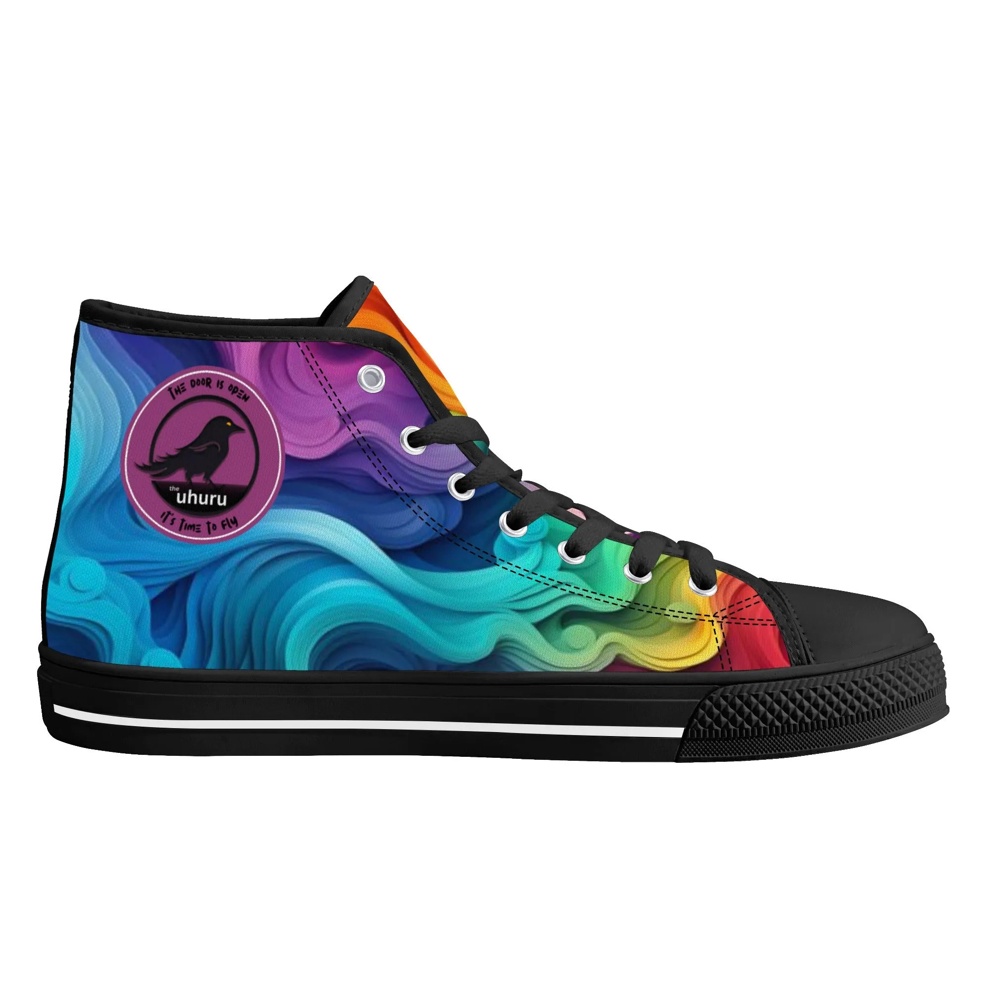 Rainbow Swirl Womens High Top Canvas Shoes