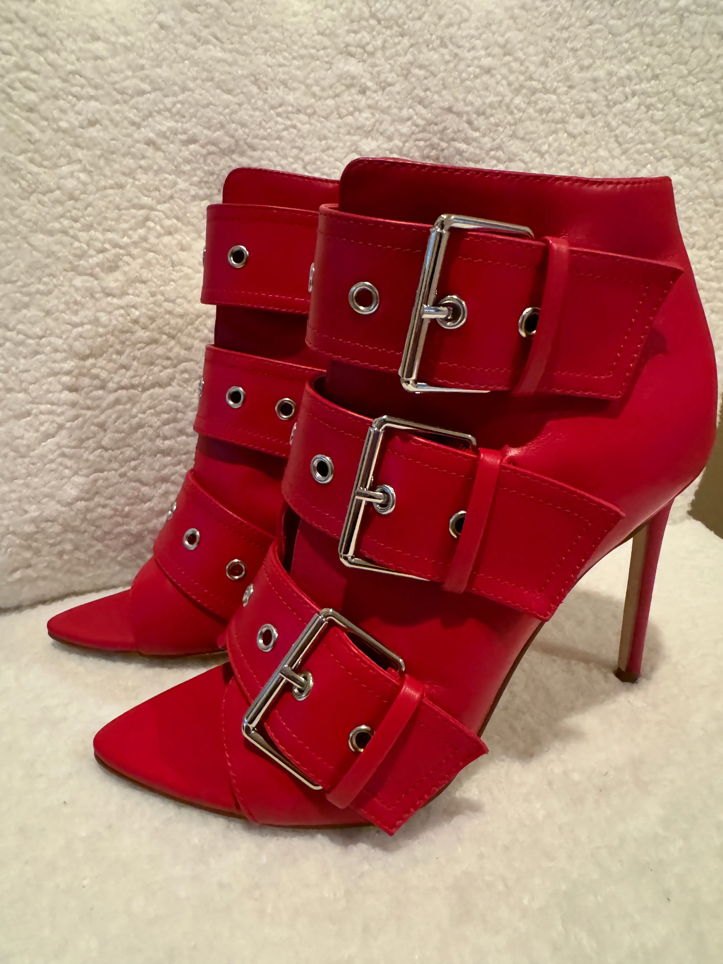 Red Maxence Buckle Booties
