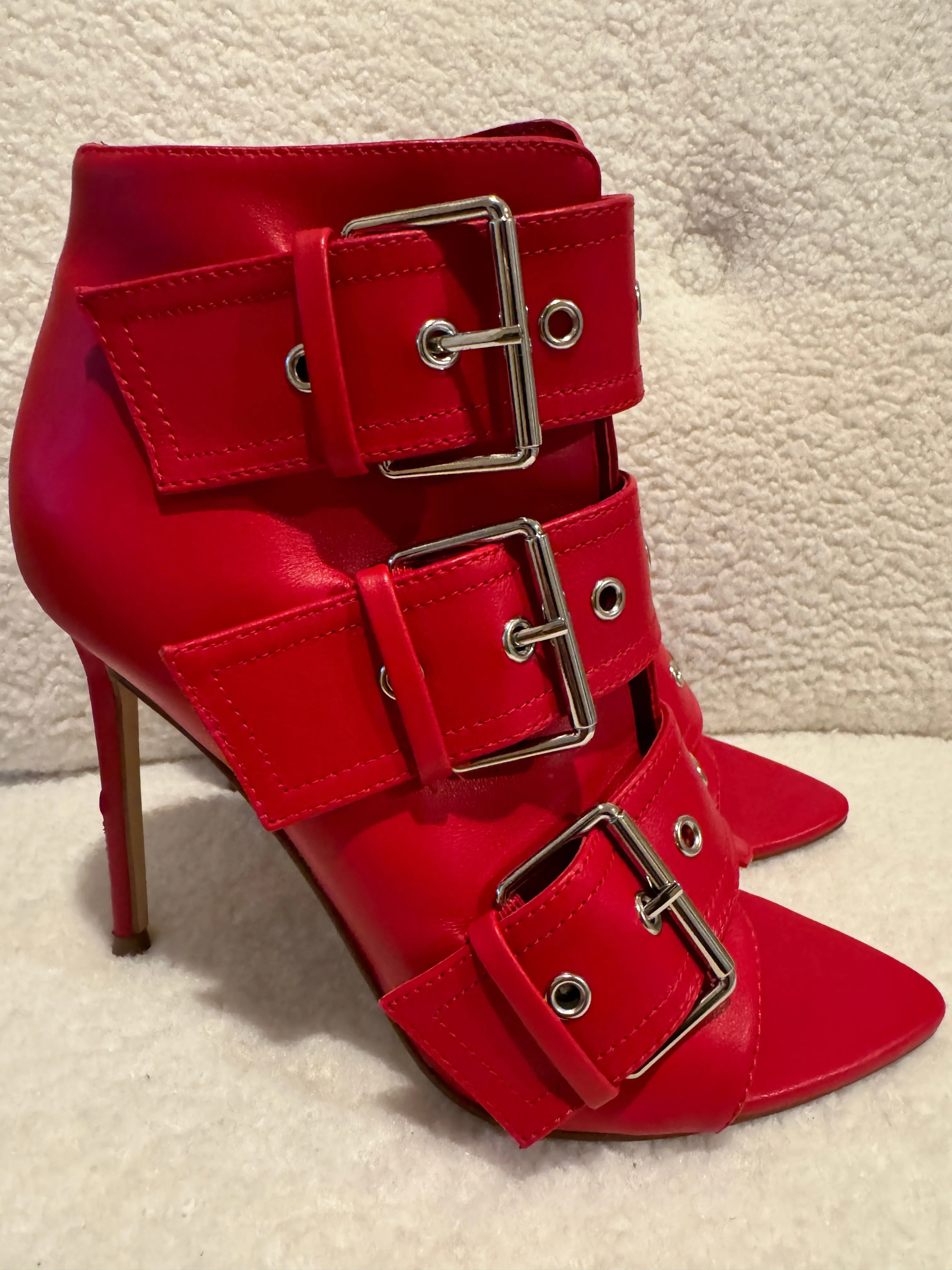 Red Maxence Buckle Booties