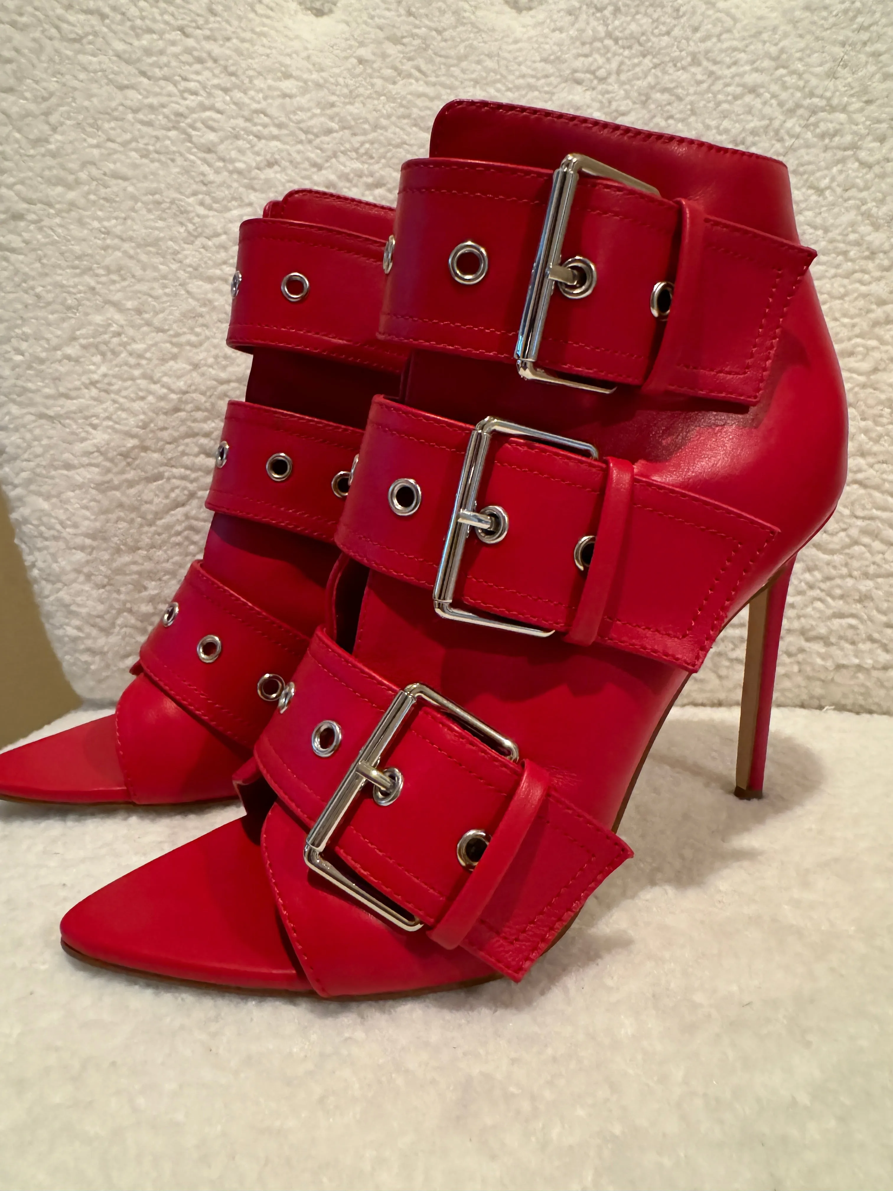 Red Maxence Buckle Booties