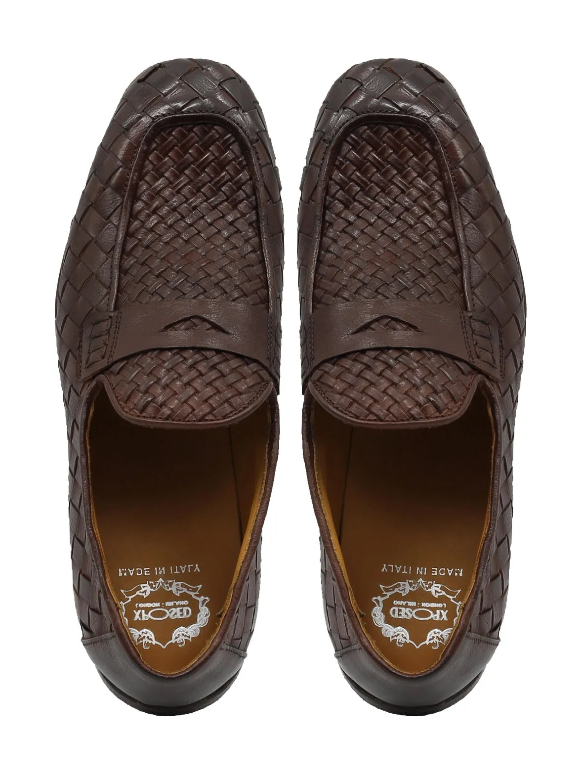 ROME 05 – BROWN ITALIAN CALF LEATHER WOVEN PENNY LOAFER