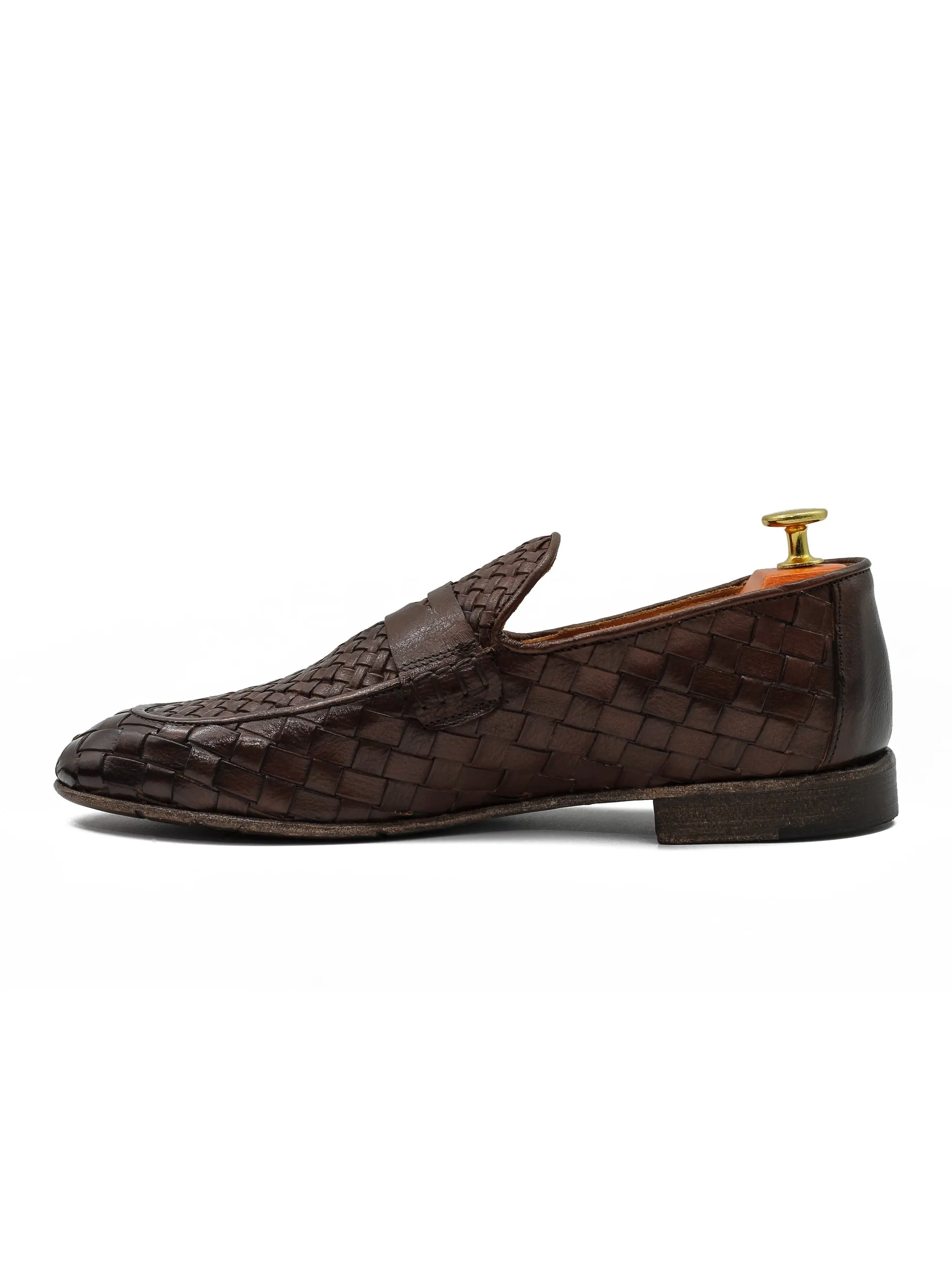 ROME 05 – BROWN ITALIAN CALF LEATHER WOVEN PENNY LOAFER