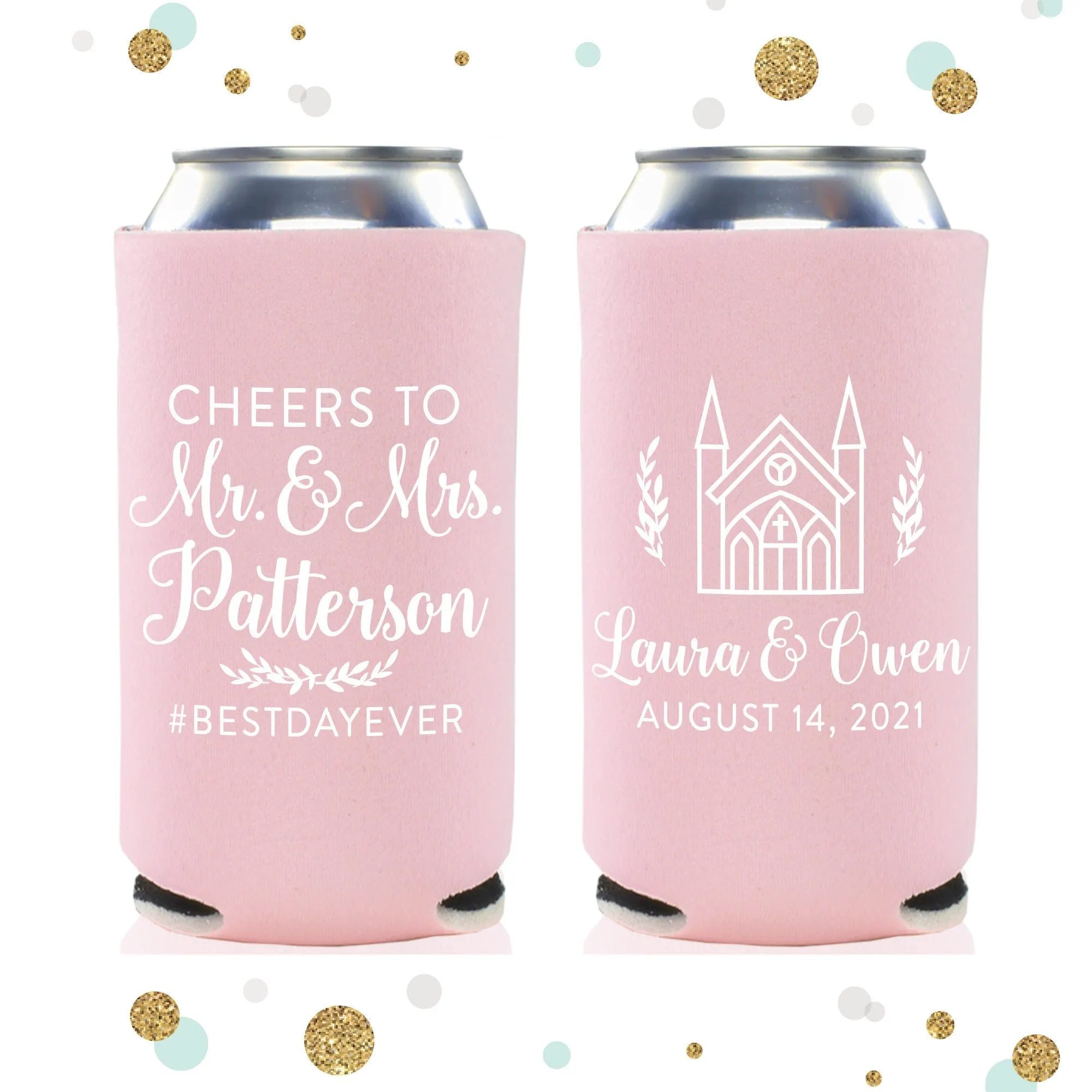 Slim 12oz Wedding Can Cooler #128S - Cheers to Mr & Mrs