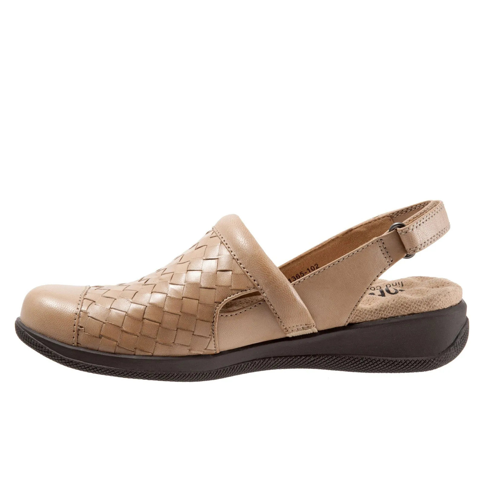 Softwalk Salina Woven S1365-102 Womens Brown Leather Strap Clog Flats Shoes