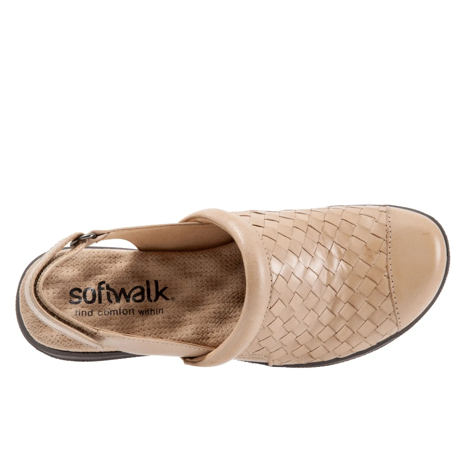 Softwalk Salina Woven S1365-102 Womens Brown Leather Strap Clog Flats Shoes