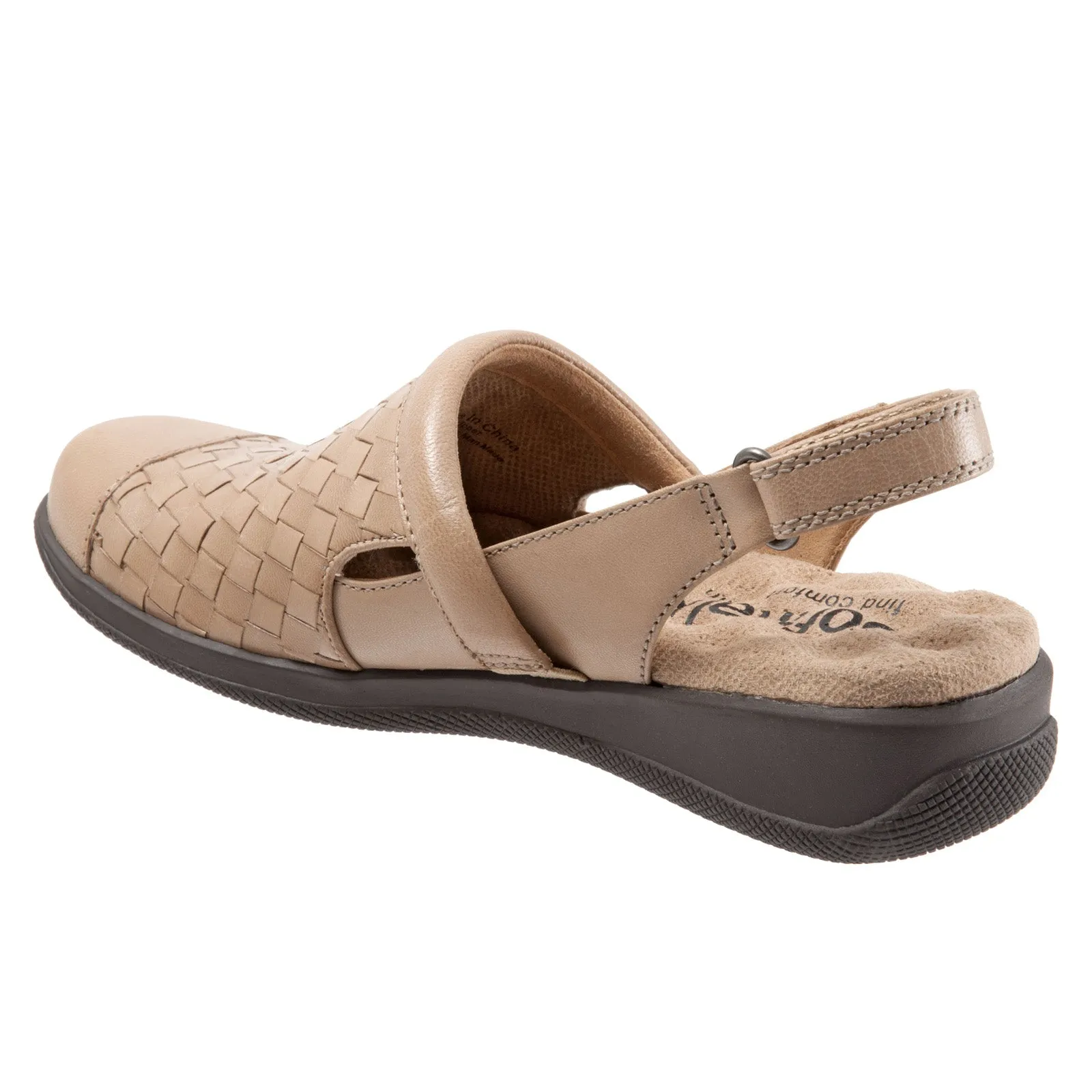 Softwalk Salina Woven S1365-102 Womens Brown Leather Strap Clog Flats Shoes
