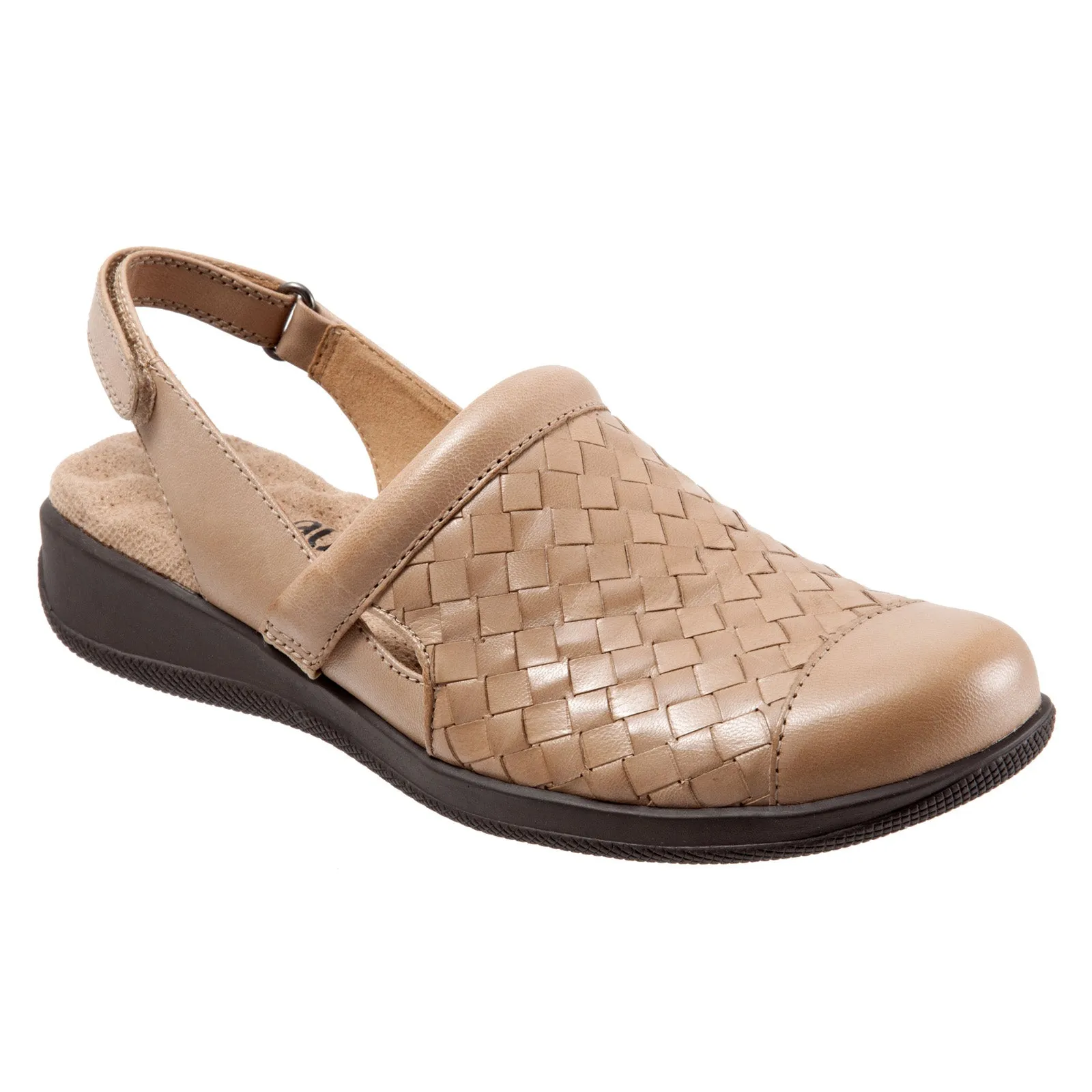 Softwalk Salina Woven S1365-102 Womens Brown Leather Strap Clog Flats Shoes