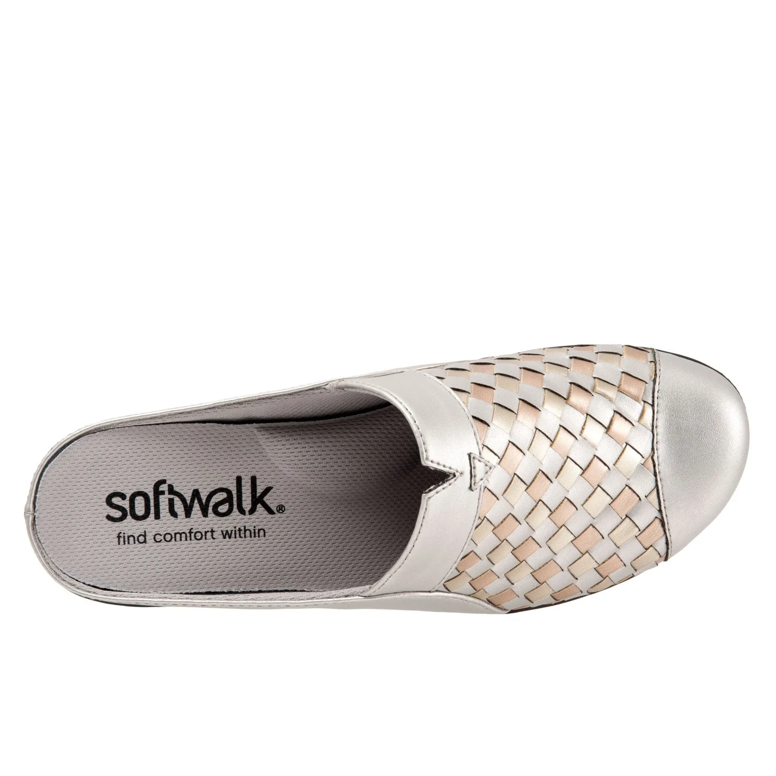 Softwalk San Marcos Woven S1366-015 Womens Silver Leather Mule Flats Shoes
