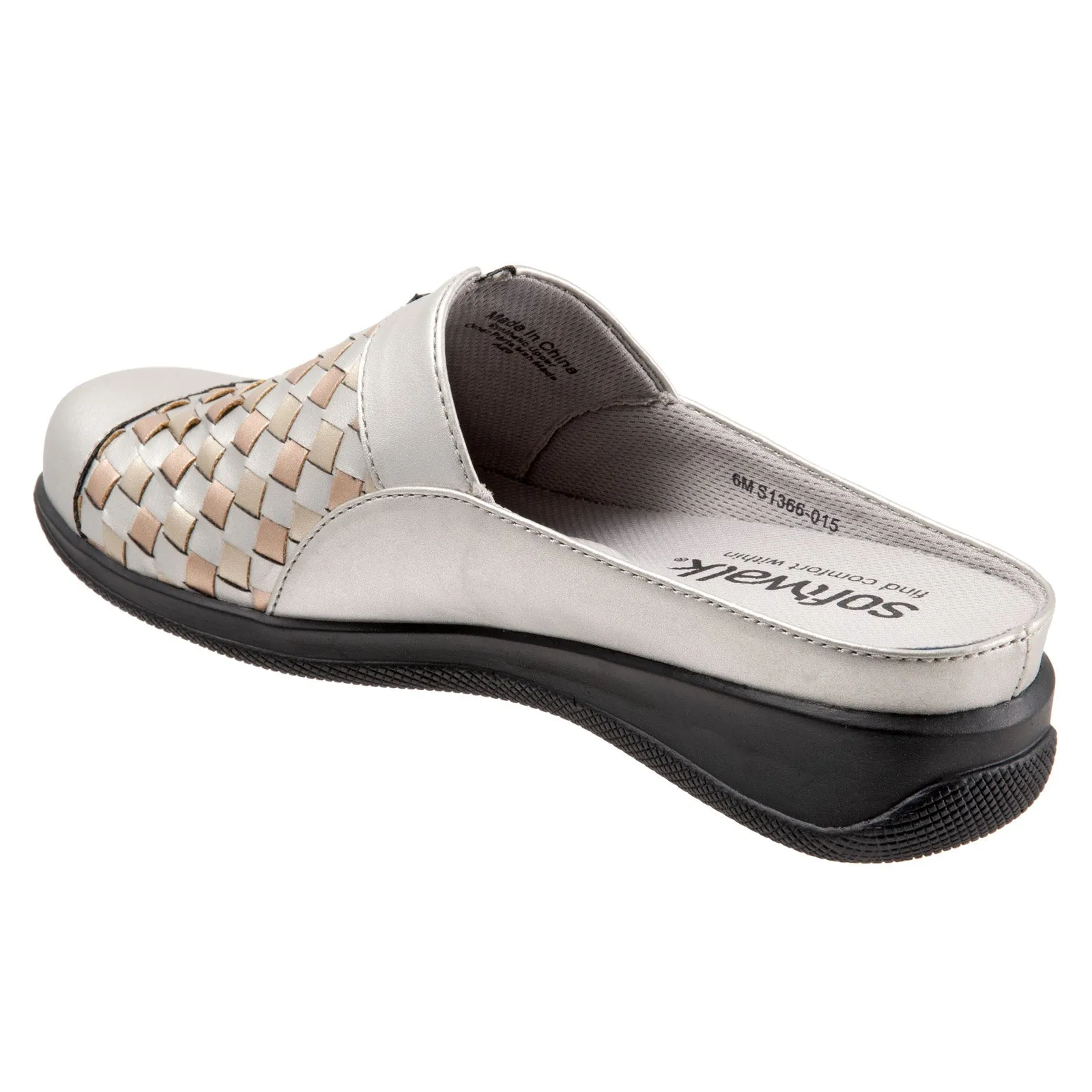 Softwalk San Marcos Woven S1366-015 Womens Silver Leather Mule Flats Shoes