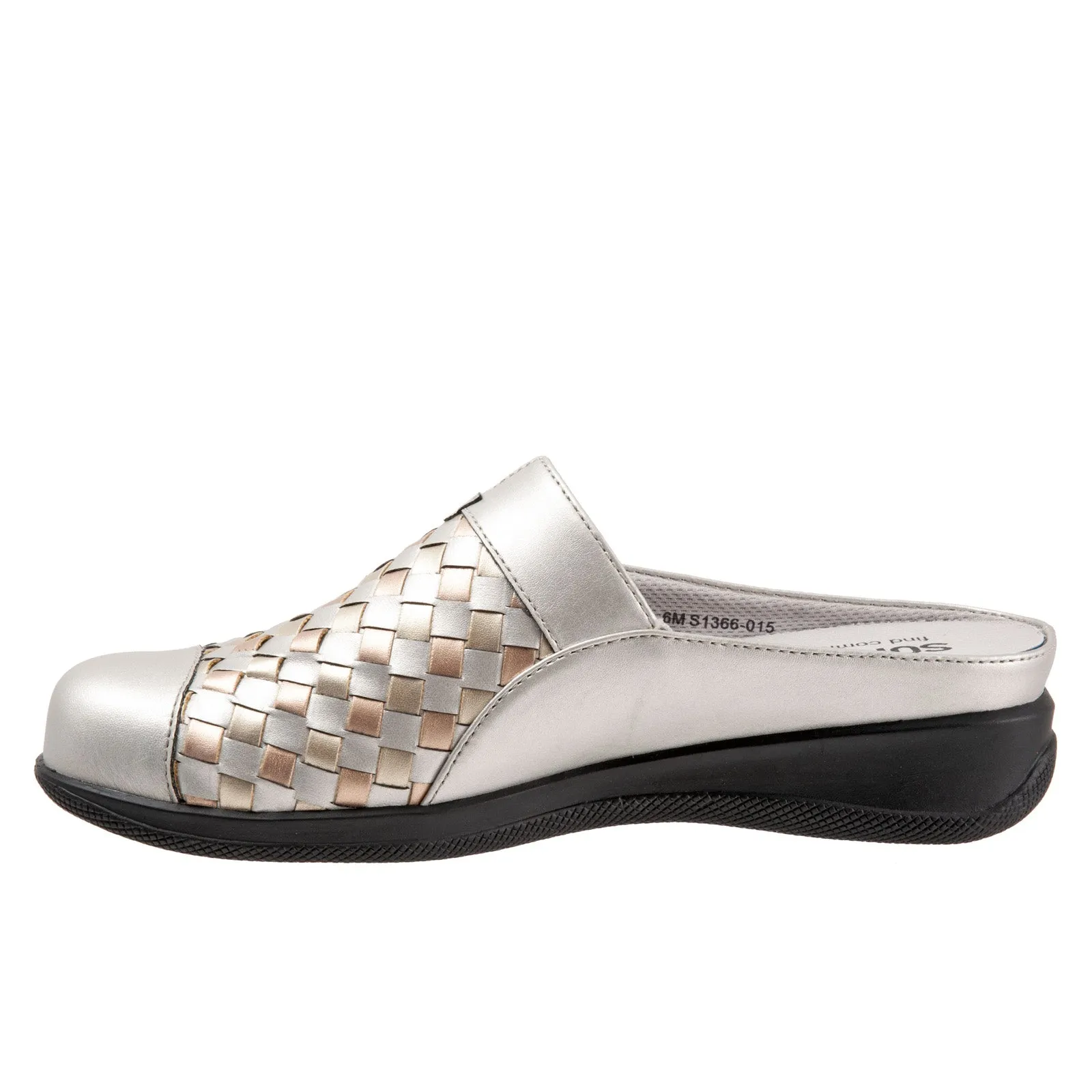 Softwalk San Marcos Woven S1366-015 Womens Silver Leather Mule Flats Shoes