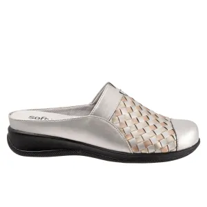Softwalk San Marcos Woven S1366-015 Womens Silver Leather Mule Flats Shoes