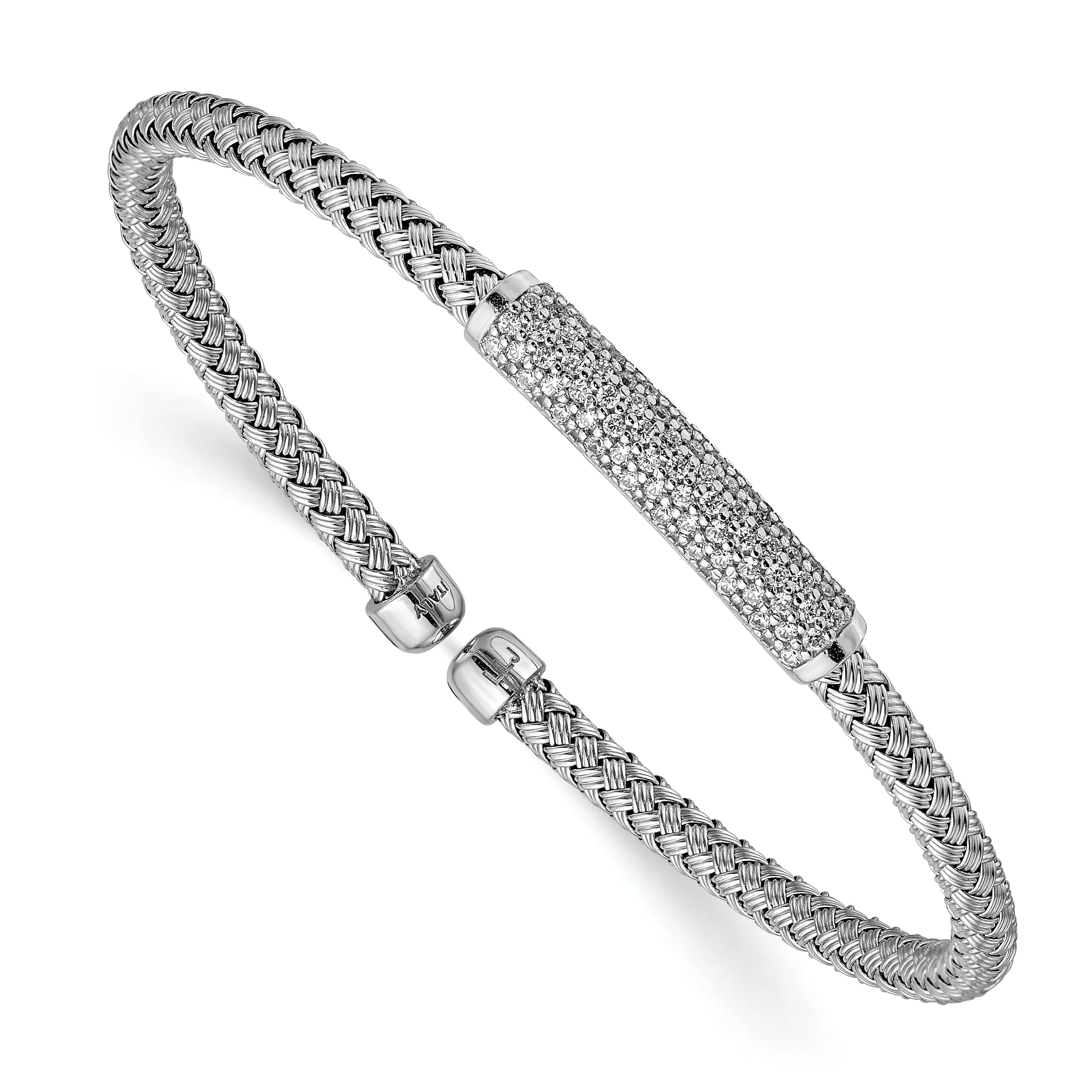 Sterling Silver Polish C.Z Woven Flexible Cuff