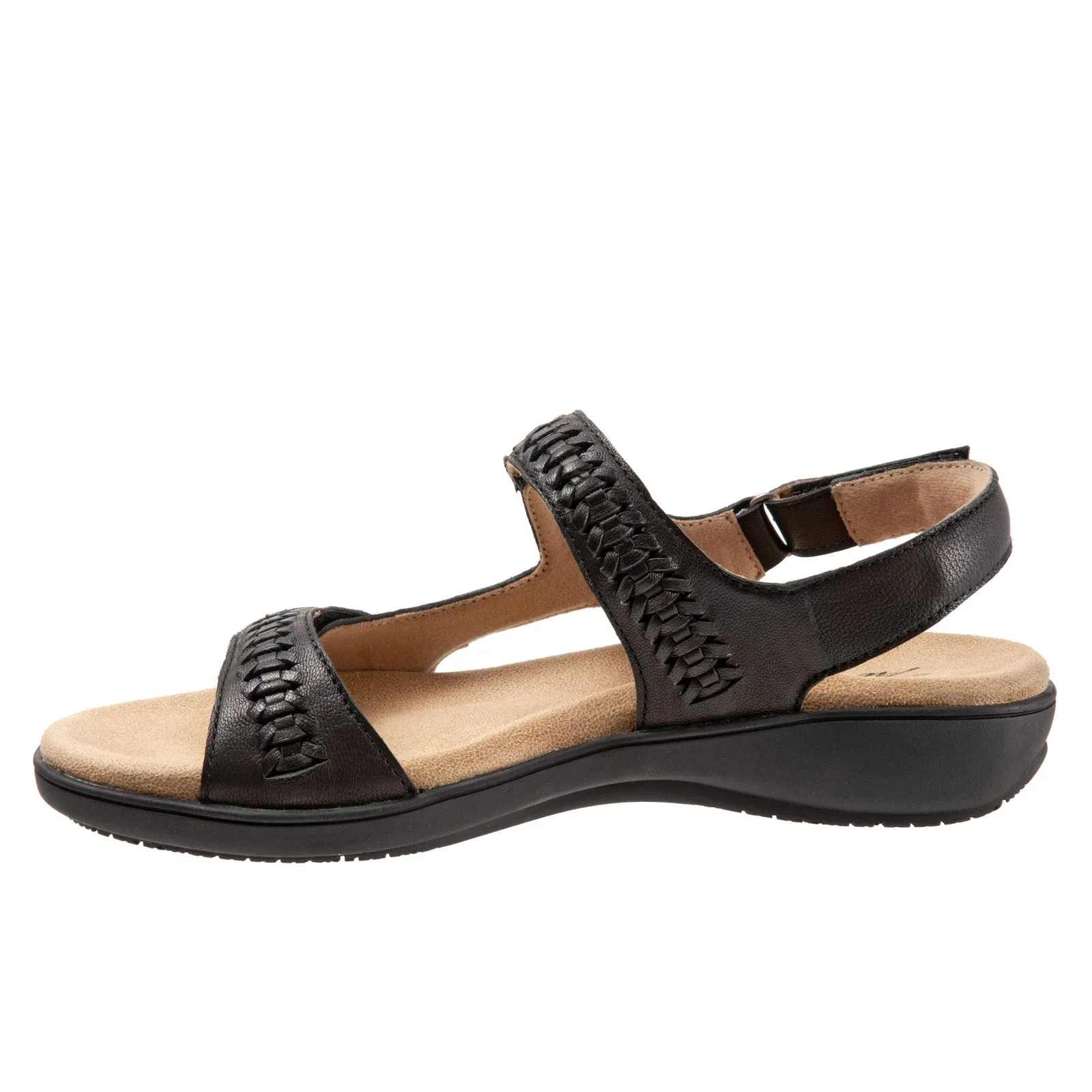 Trotters Romi Woven T2232-001 Womens Black Narrow Strap Sandals Shoes
