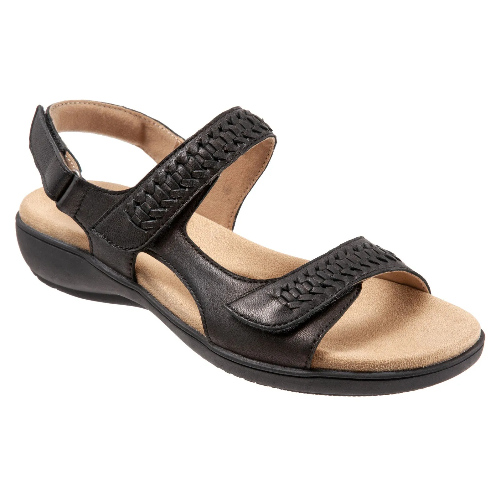 Trotters Romi Woven T2232-001 Womens Black Narrow Strap Sandals Shoes
