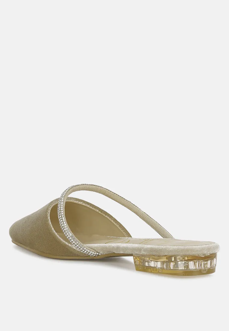 Turnon Velvet Diamante Detail Flat Mules By Ruw