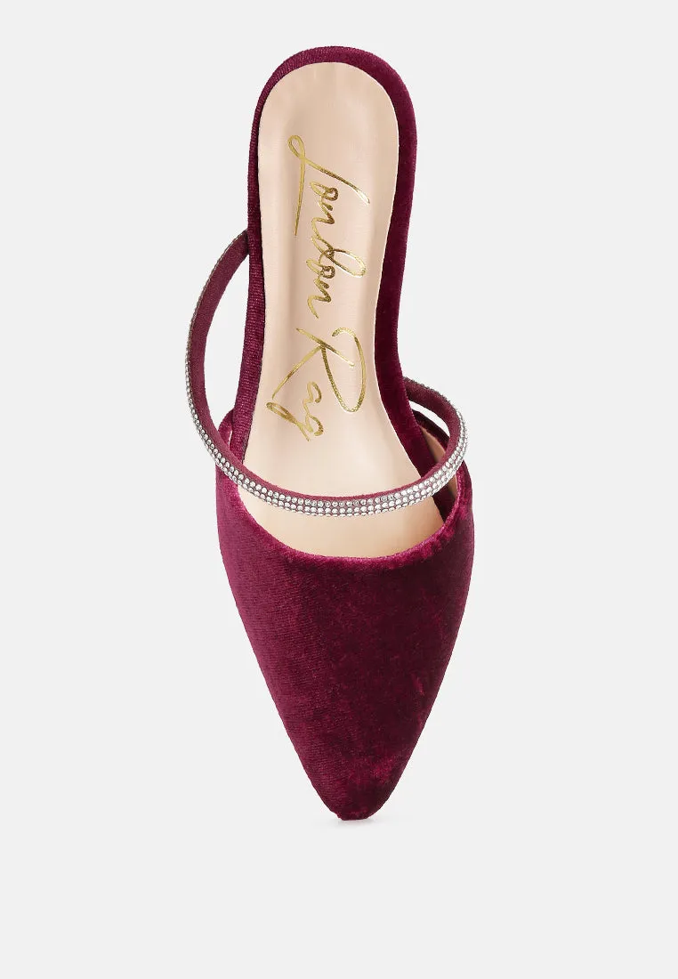 Turnon Velvet Diamante Detail Flat Mules By Ruw