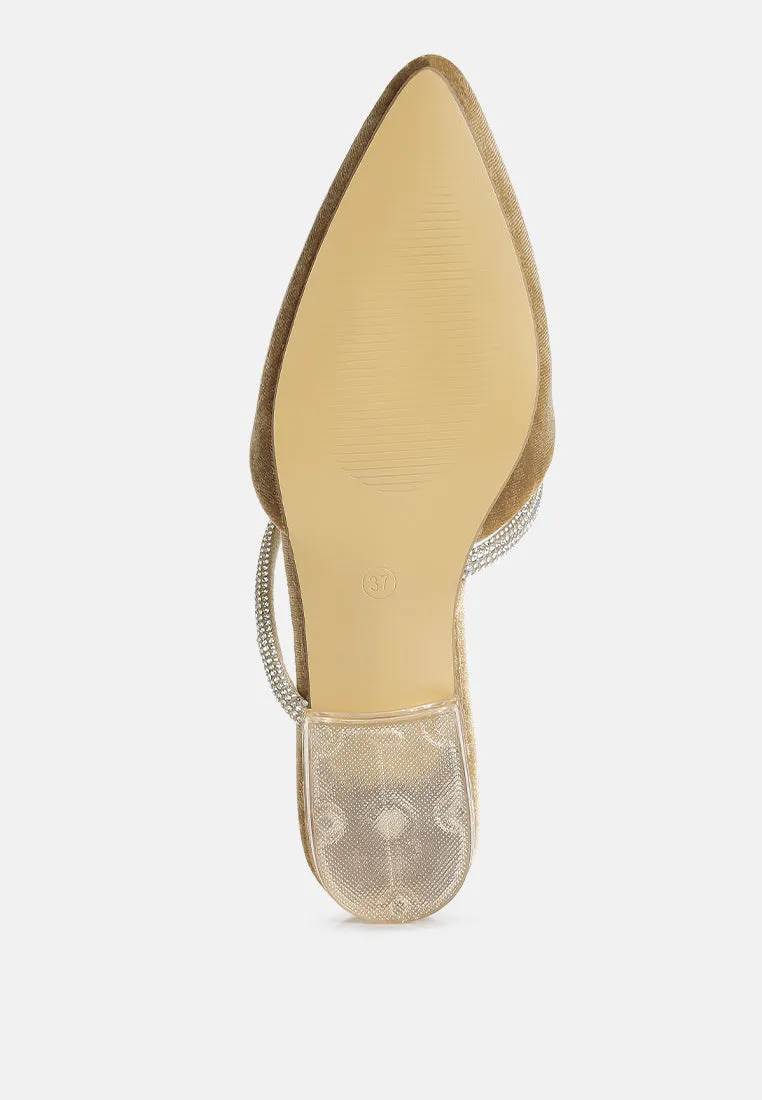 Turnon Velvet Diamante Detail Flat Mules By Ruw