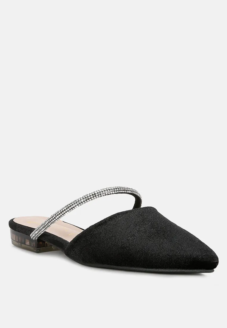 Turnon Velvet Diamante Detail Flat Mules By Ruw