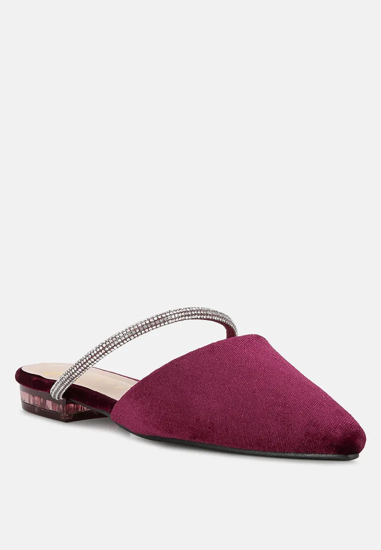 Turnon Velvet Diamante Detail Flat Mules By Ruw