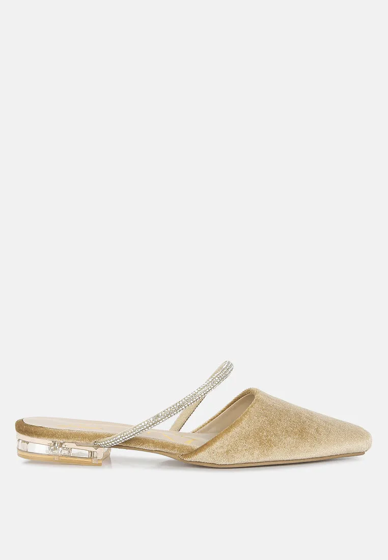Turnon Velvet Diamante Detail Flat Mules By Ruw