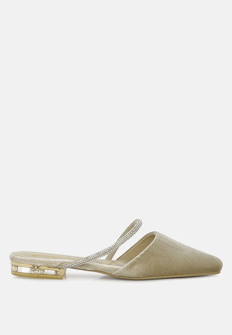 Turnon Velvet Diamante Detail Flat Mules By Ruw