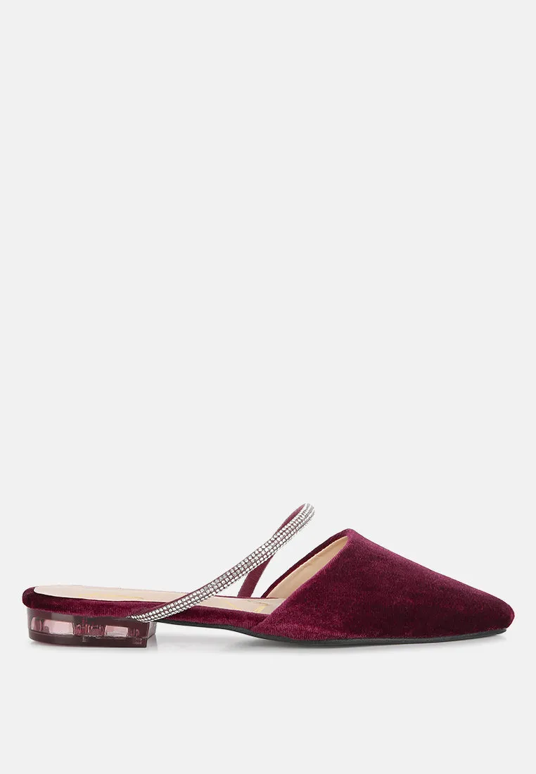 Turnon Velvet Diamante Detail Flat Mules By Ruw