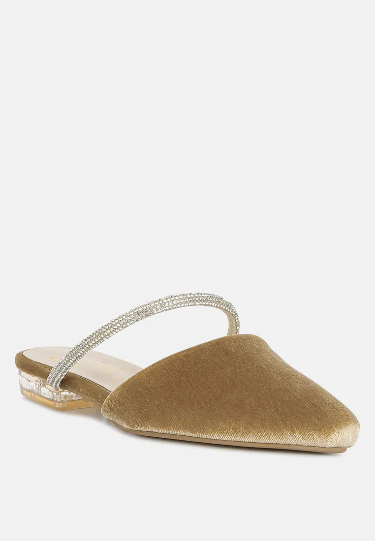 Turnon Velvet Diamante Detail Flat Mules By Ruw